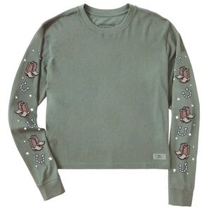 Life Is Good Women's Giddy Up Boots Long Sleeve Crusher Boxy Tee